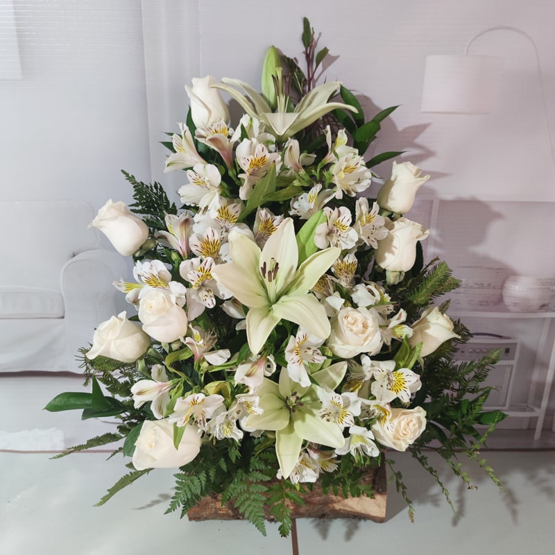 Arreglo floral rosas, liliums y astromelias - Blanco - Flores Queen Santiago